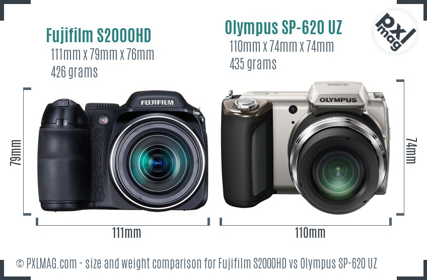 Fujifilm S2000HD vs Olympus SP-620 UZ size comparison Fujifilm S2000HD vs Olympus SP-620 UZ size comparison