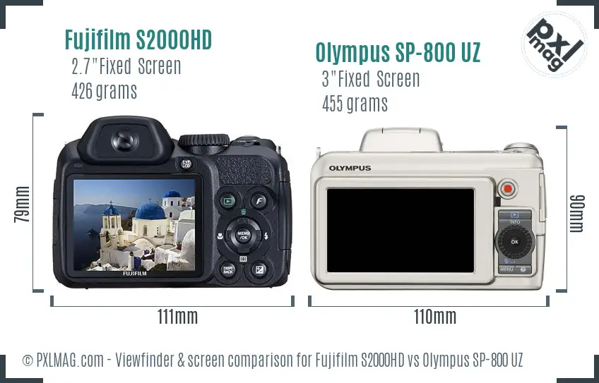 Fujifilm S2000HD vs Olympus SP-800 UZ Screen and Viewfinder comparison