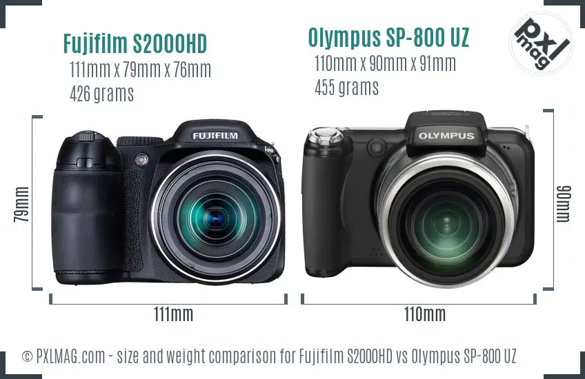 Fujifilm S2000HD vs Olympus SP-800 UZ size comparison