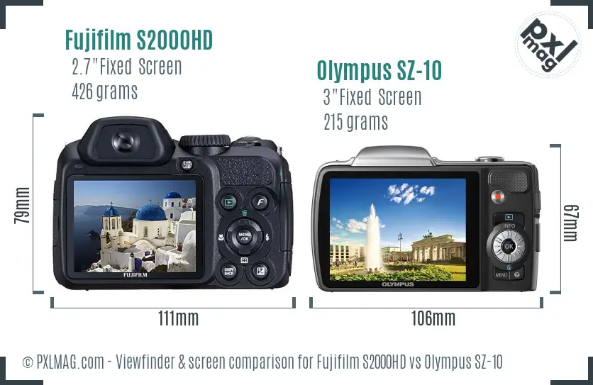 Fujifilm S2000HD vs Olympus SZ-10 Screen and Viewfinder comparison
