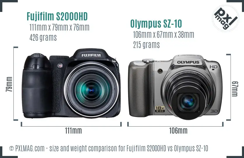 Fujifilm S2000HD vs Olympus SZ-10 size comparison