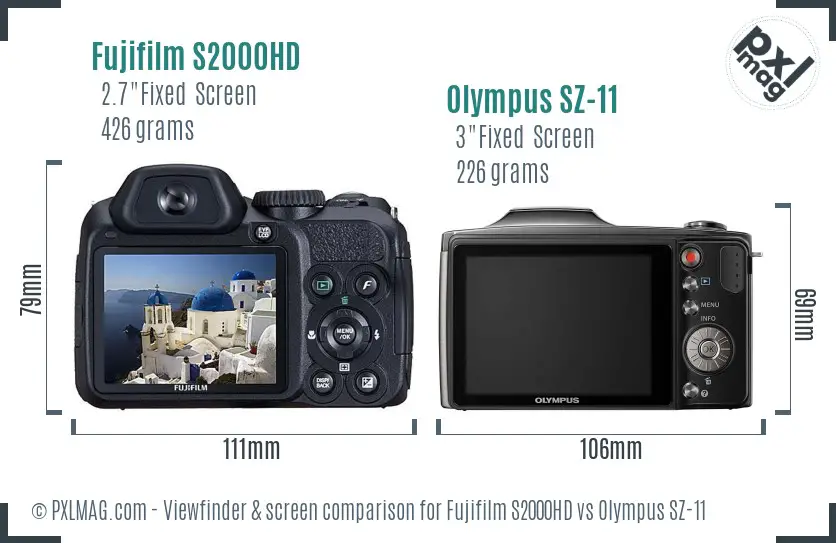 Fujifilm S2000HD vs Olympus SZ-11 Screen and Viewfinder comparison