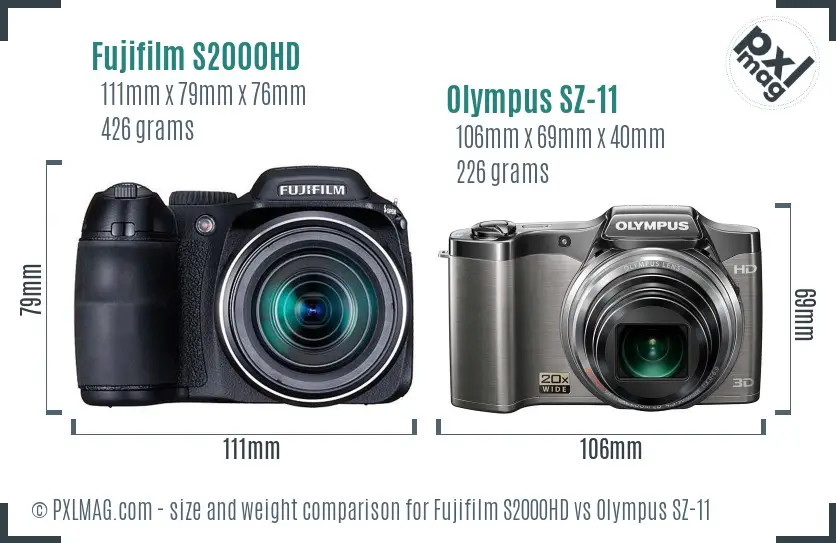 Fujifilm S2000HD vs Olympus SZ-11 size comparison