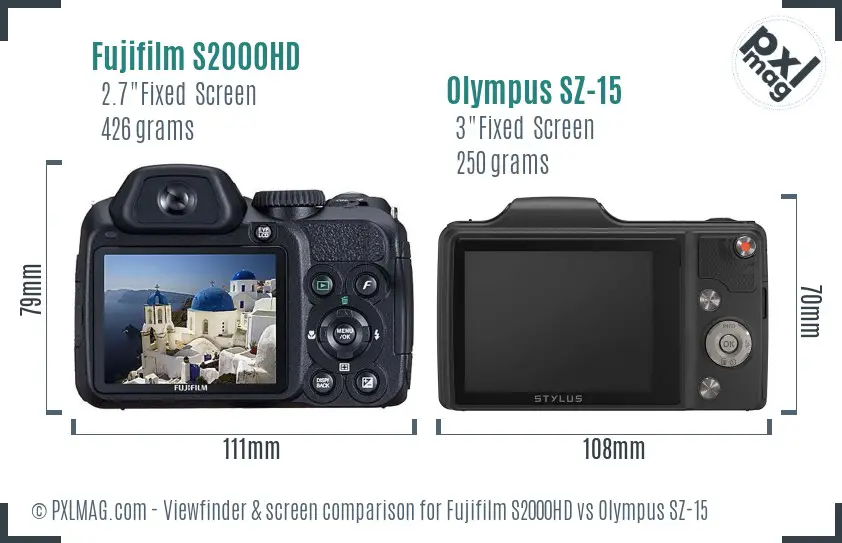 Fujifilm S2000HD vs Olympus SZ-15 Screen and Viewfinder comparison