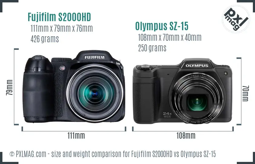 Fujifilm S2000HD vs Olympus SZ-15 size comparison