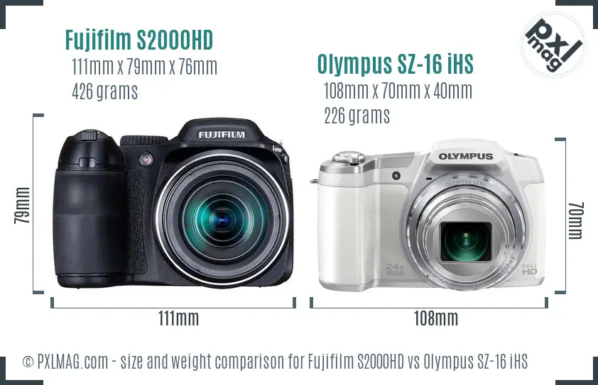 Fujifilm S2000HD vs Olympus SZ-16 iHS size comparison Fujifilm S2000HD vs Olympus SZ-16 iHS size comparison