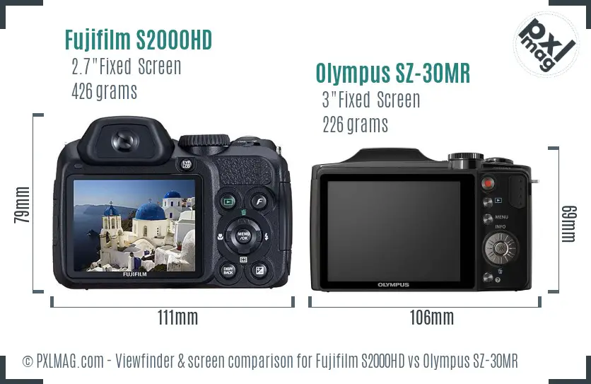 Fujifilm S2000HD vs Olympus SZ-30MR Screen and Viewfinder comparison