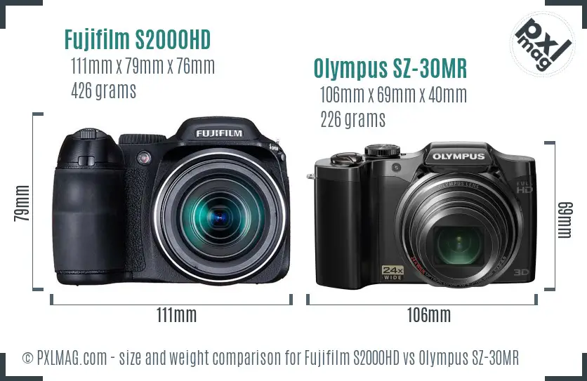 Fujifilm S2000HD vs Olympus SZ-30MR size comparison