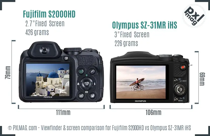 Fujifilm S2000HD vs Olympus SZ-31MR iHS Screen and Viewfinder comparison