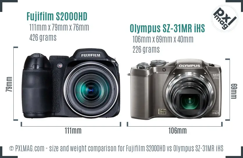 Fujifilm S2000HD vs Olympus SZ-31MR iHS size comparison