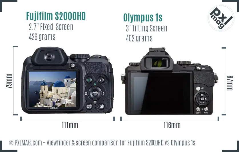 Fujifilm S2000HD vs Olympus 1s Screen and Viewfinder comparison