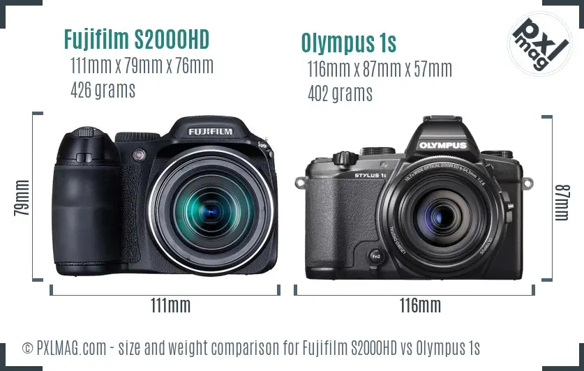 Fujifilm S2000HD vs Olympus 1s size comparison