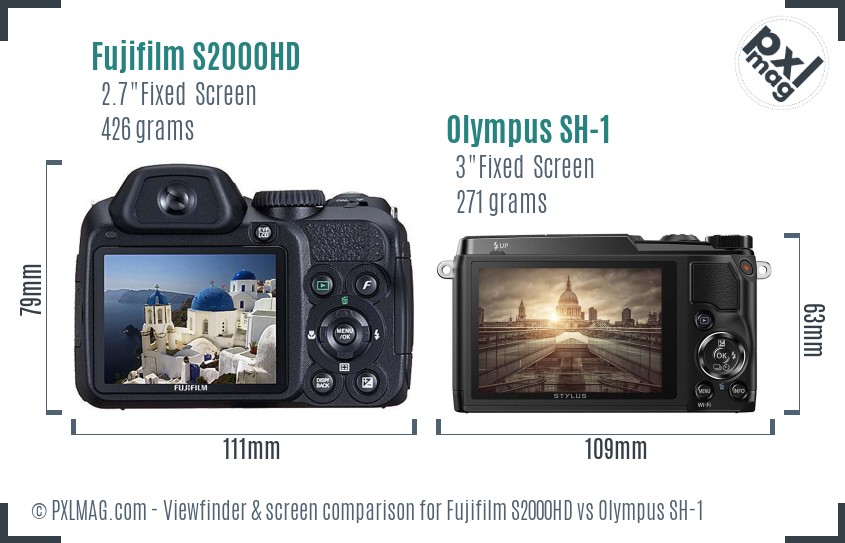 Fujifilm S2000HD vs Olympus SH-1 Screen and Viewfinder comparison