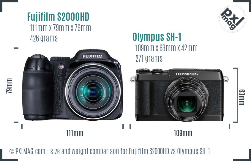 Fujifilm S2000HD vs Olympus SH-1 size comparison