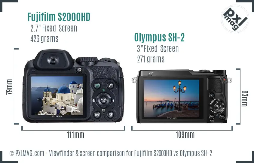 Fujifilm S2000HD vs Olympus SH-2 Screen and Viewfinder comparison