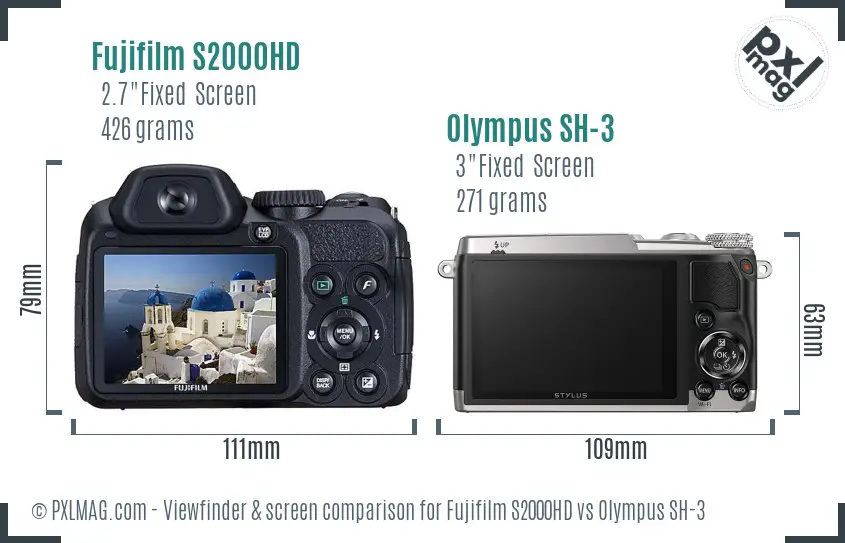 Fujifilm S2000HD vs Olympus SH-3 Screen and Viewfinder comparison