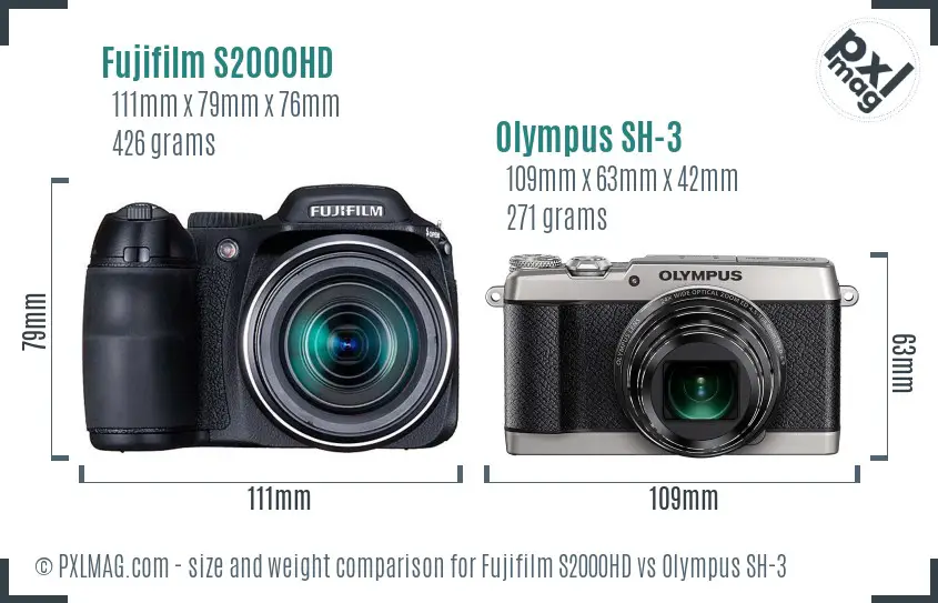 Fujifilm S2000HD vs Olympus SH-3 size comparison