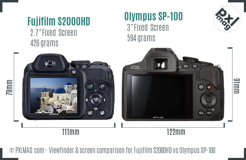 Fujifilm S2000HD vs Olympus SP-100 Screen and Viewfinder comparison