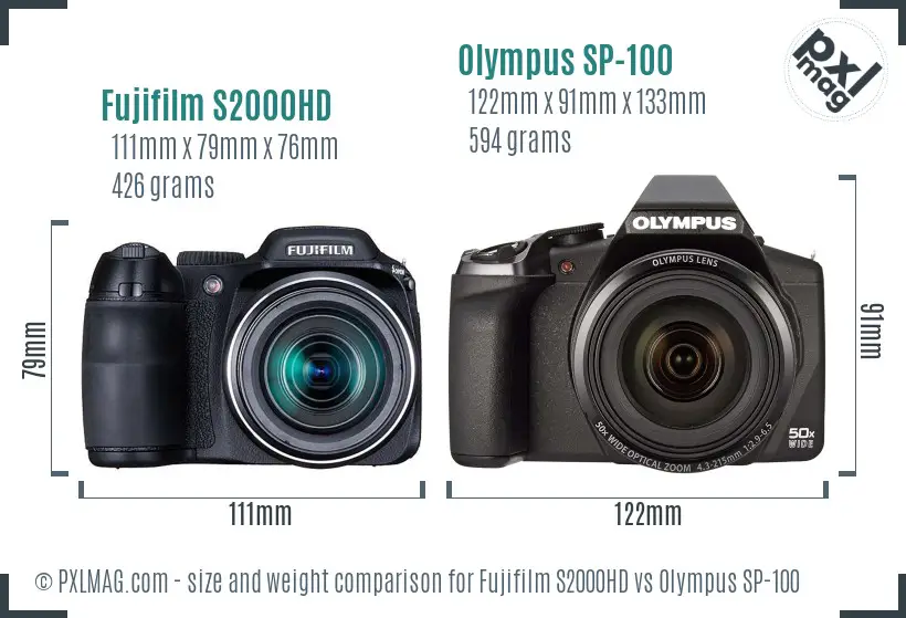 Fujifilm S2000HD vs Olympus SP-100 size comparison