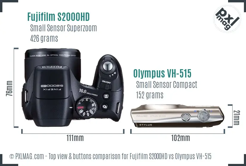 Fujifilm S2000HD vs Olympus VH-515 top view buttons comparison