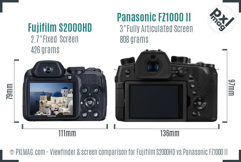 Fujifilm S2000HD vs Panasonic FZ1000 II Screen and Viewfinder comparison