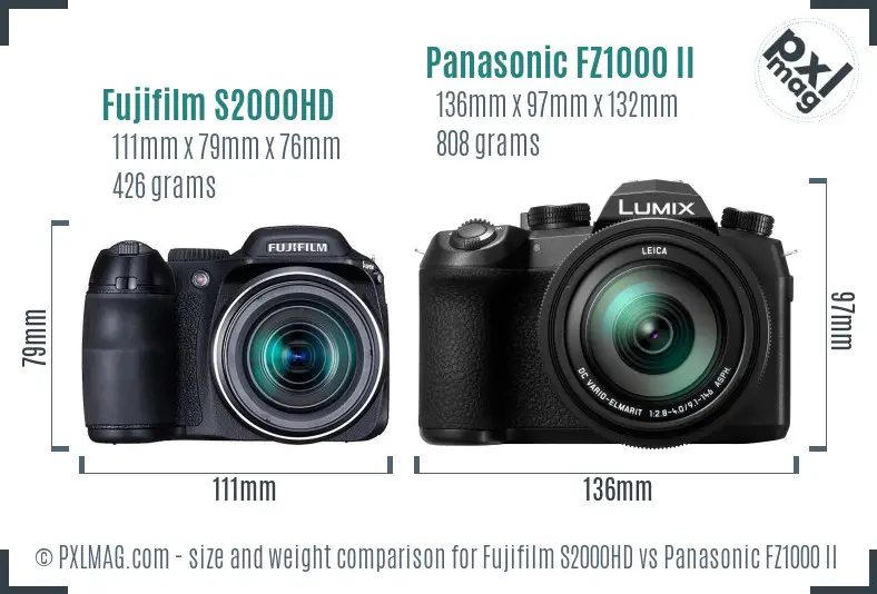 Fujifilm S2000HD vs Panasonic FZ1000 II size comparison