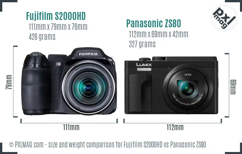 Fujifilm S2000HD vs Panasonic ZS80 size comparison