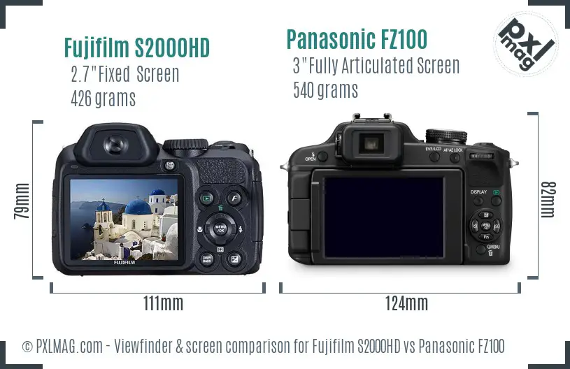 Fujifilm S2000HD vs Panasonic FZ100 Screen and Viewfinder comparison