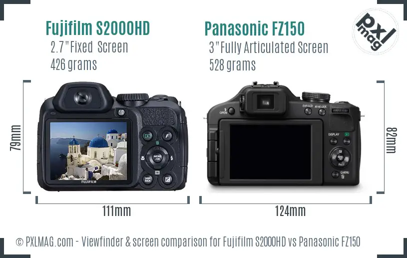Fujifilm S2000HD vs Panasonic FZ150 Screen and Viewfinder comparison