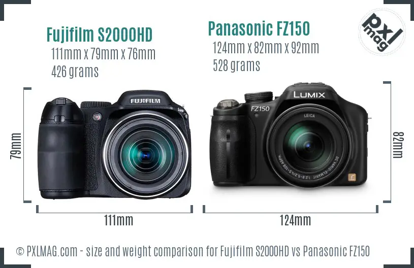 Fujifilm S2000HD vs Panasonic FZ150 size comparison