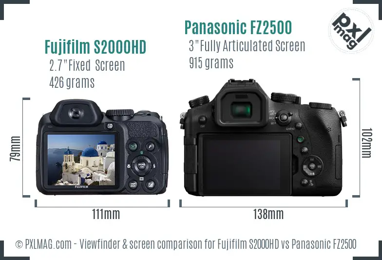 Fujifilm S2000HD vs Panasonic FZ2500 Screen and Viewfinder comparison