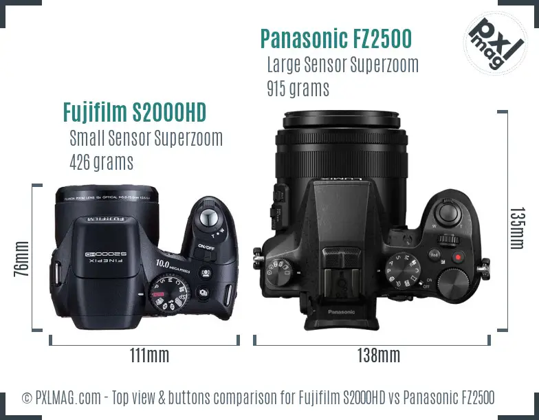 Fujifilm S2000HD vs Panasonic FZ2500 top view buttons comparison