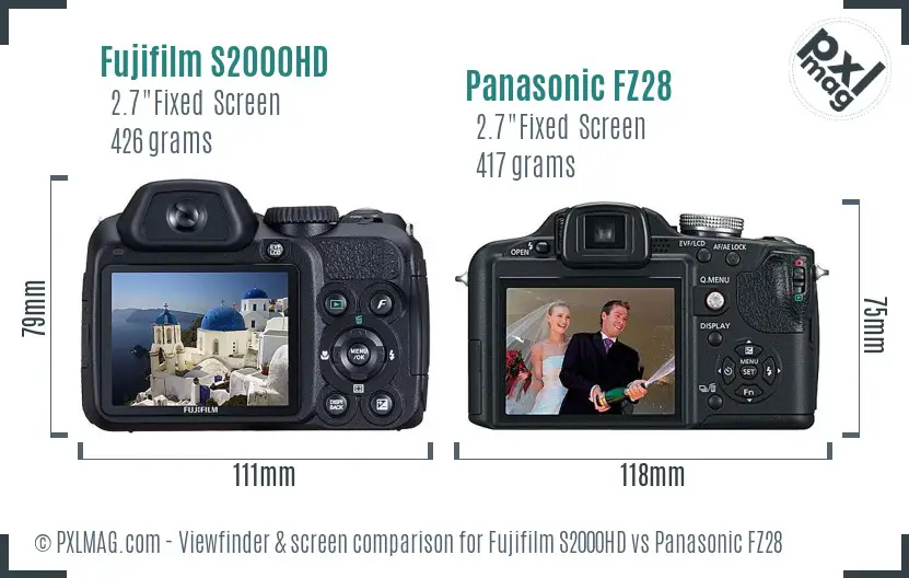 Fujifilm S2000HD vs Panasonic FZ28 Screen and Viewfinder comparison