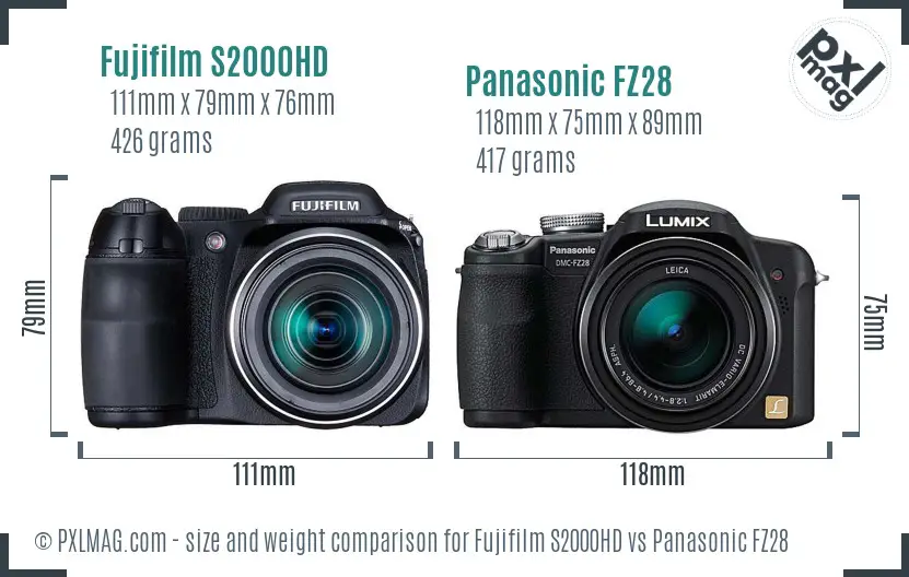 Fujifilm S2000HD vs Panasonic FZ28 size comparison