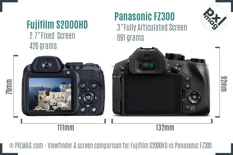 Fujifilm S2000HD vs Panasonic FZ300 Screen and Viewfinder comparison