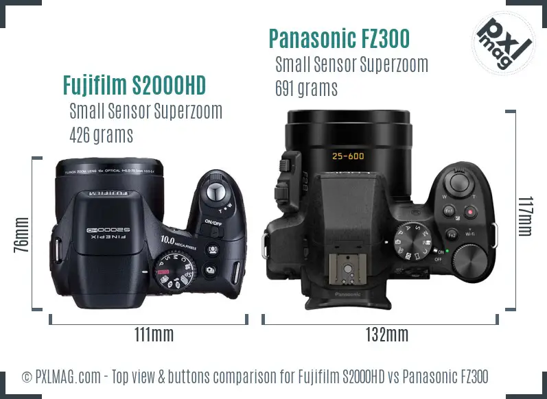 Fujifilm S2000HD vs Panasonic FZ300 top view buttons comparison