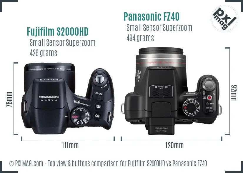 Fujifilm S2000HD vs Panasonic FZ40 top view buttons comparison