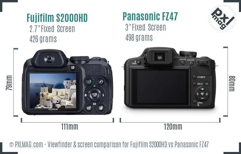 Fujifilm S2000HD vs Panasonic FZ47 Screen and Viewfinder comparison
