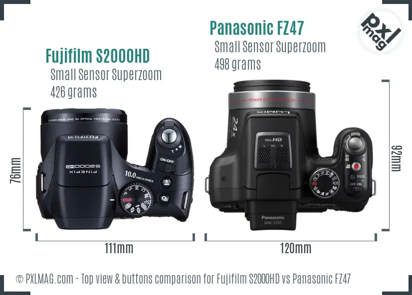 Fujifilm S2000HD vs Panasonic FZ47 top view buttons comparison