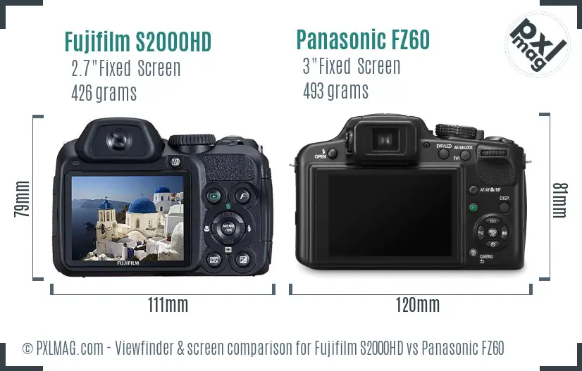 Fujifilm S2000HD vs Panasonic FZ60 Screen and Viewfinder comparison