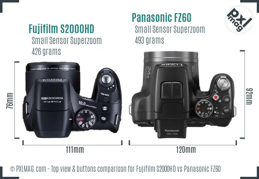 Fujifilm S2000HD vs Panasonic FZ60 top view buttons comparison