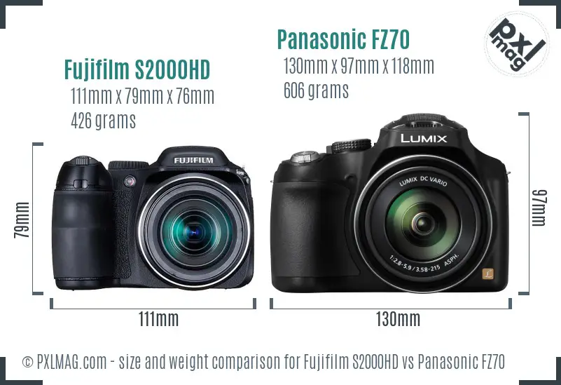 Fujifilm S2000HD vs Panasonic FZ70 size comparison