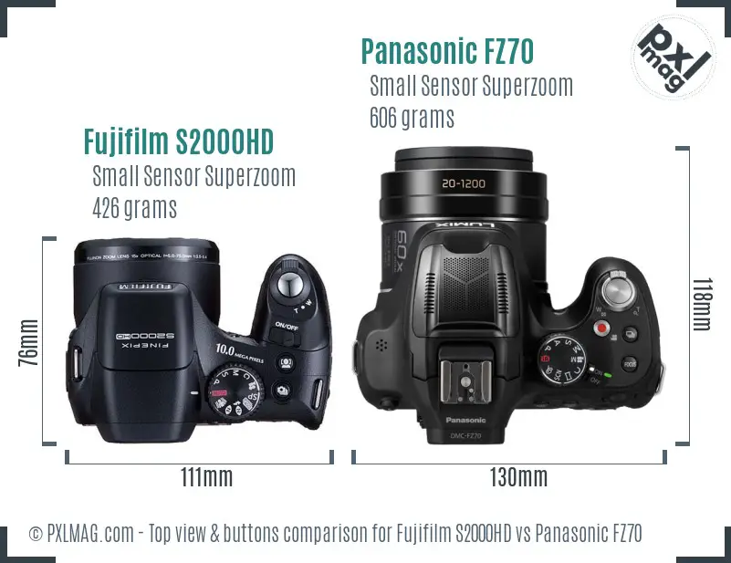 Fujifilm S2000HD vs Panasonic FZ70 top view buttons comparison