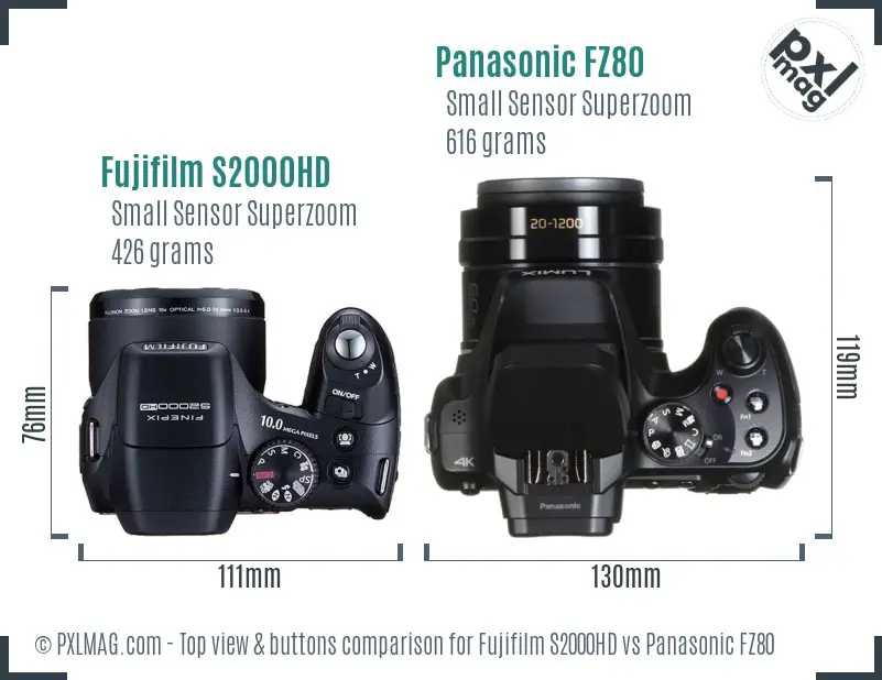 Fujifilm S2000HD vs Panasonic FZ80 top view buttons comparison