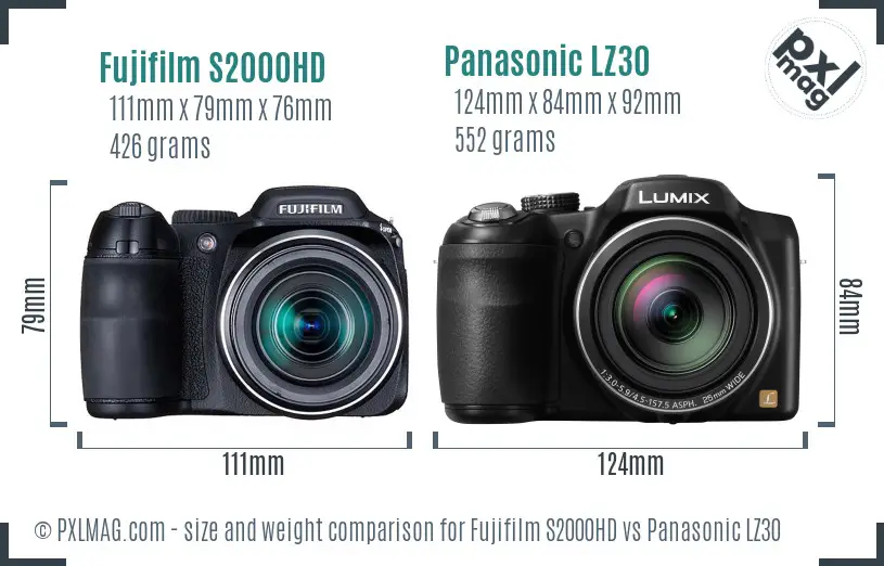 Fujifilm S2000HD vs Panasonic LZ30 size comparison