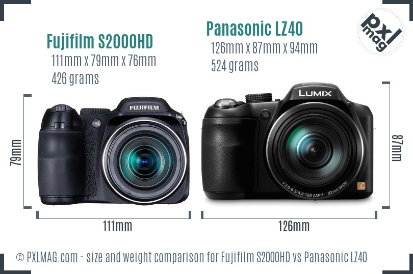 Fujifilm S2000HD vs Panasonic LZ40 size comparison