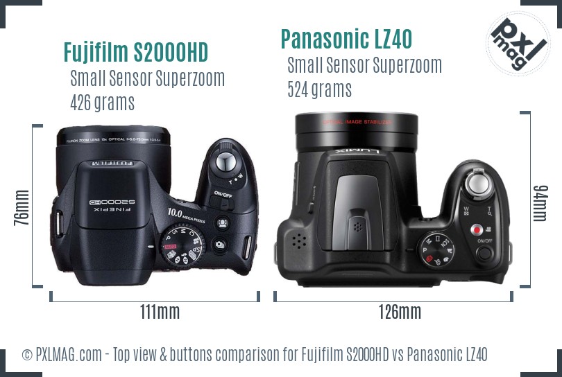 Fujifilm S2000HD vs Panasonic LZ40 top view buttons comparison