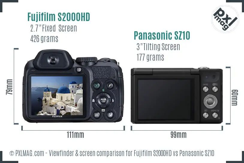 Fujifilm S2000HD vs Panasonic SZ10 Screen and Viewfinder comparison