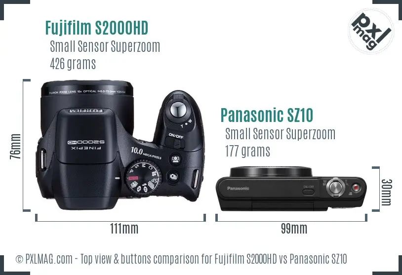 Fujifilm S2000HD vs Panasonic SZ10 top view buttons comparison