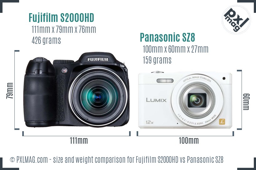 Fujifilm S2000HD vs Panasonic SZ8 size comparison Fujifilm S2000HD vs Panasonic SZ8 size comparison